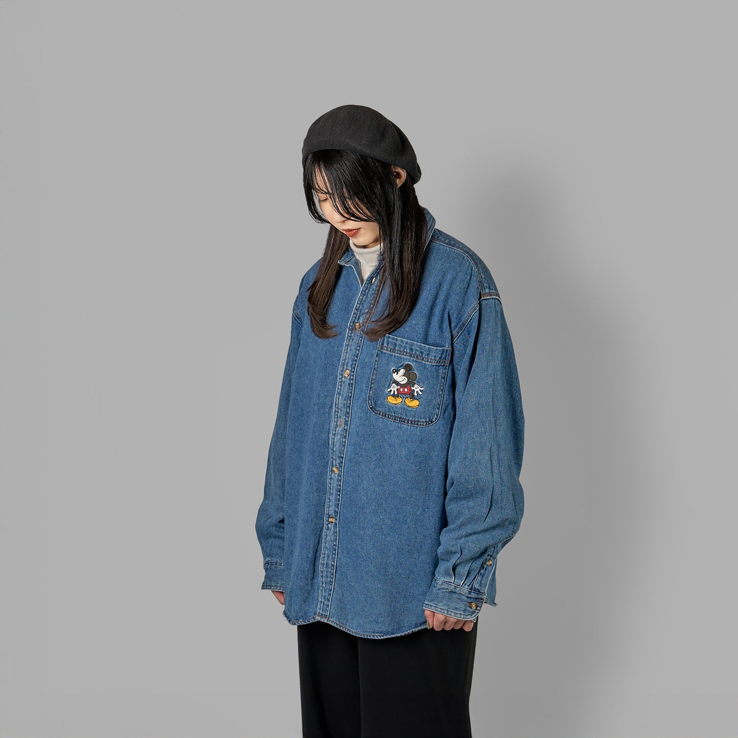 Mickey l/s denim shirt|"90s Disney"
